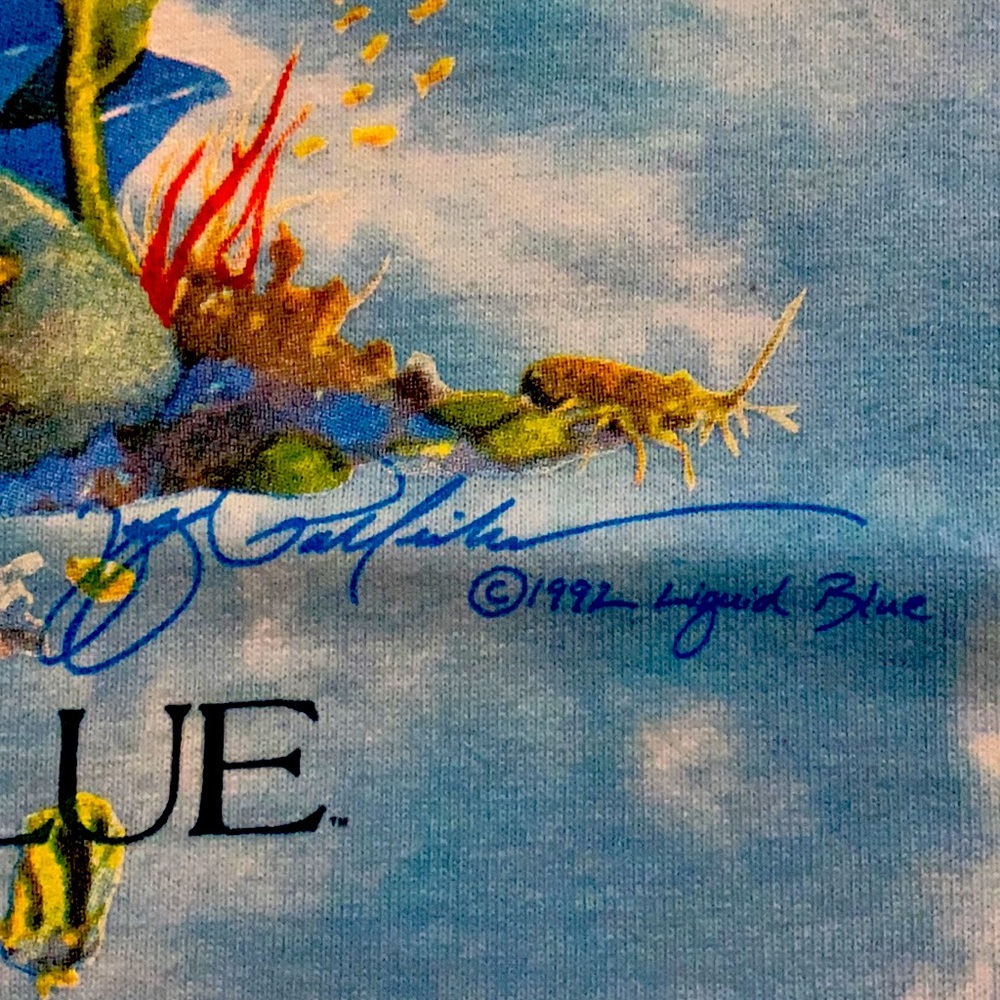 VintageRARE”Coral reef”Liquid Blue TieDye Tshirt,L - Picture 4 of 4